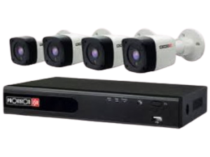 קיט של חברת Provision הכוללת DVR עם 4 כניסות למצלמות אבטחה + 4 מצלמות כיפה/ צינור
